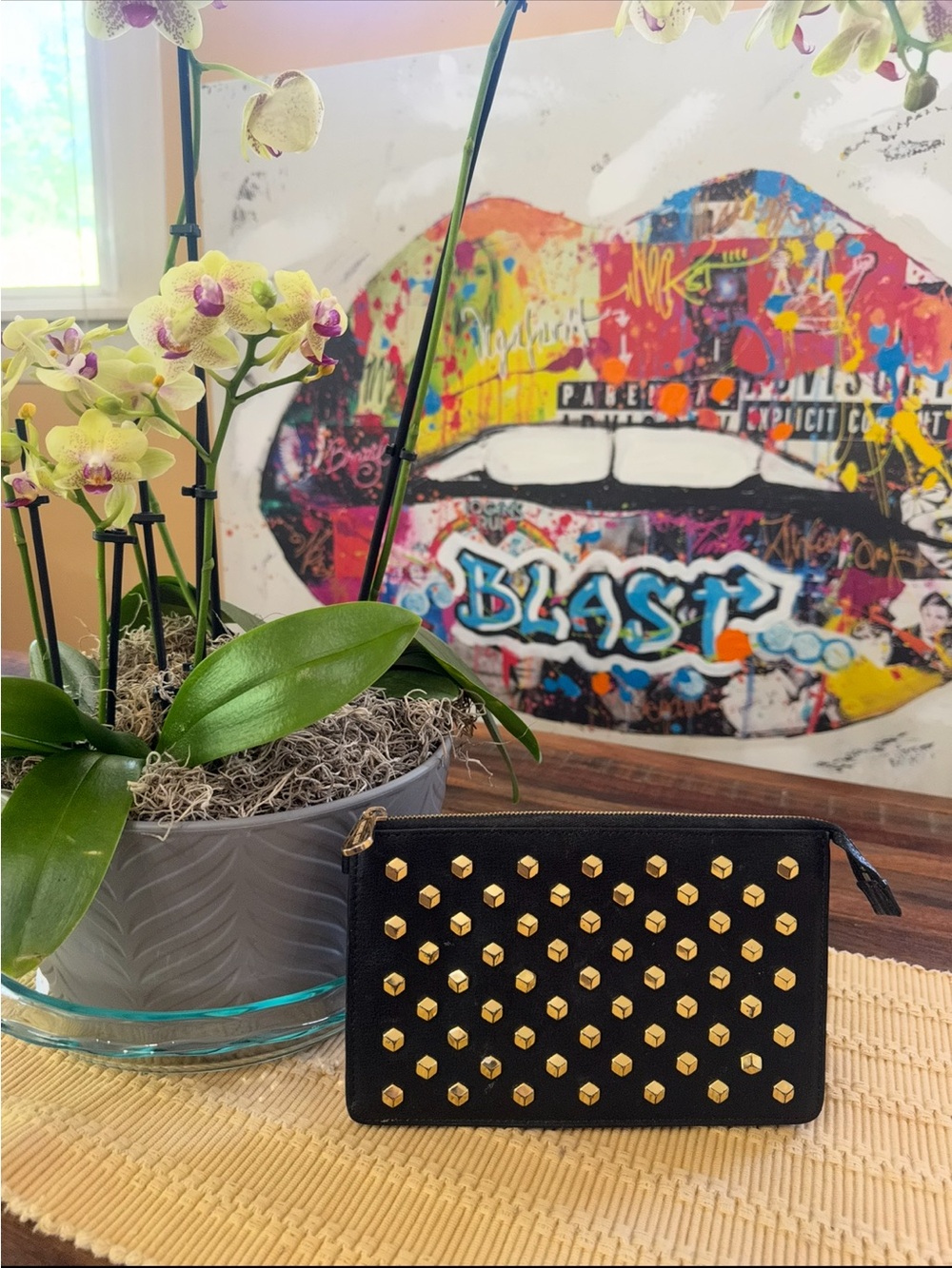 Michael Kors Black Clutch with Gold Studs